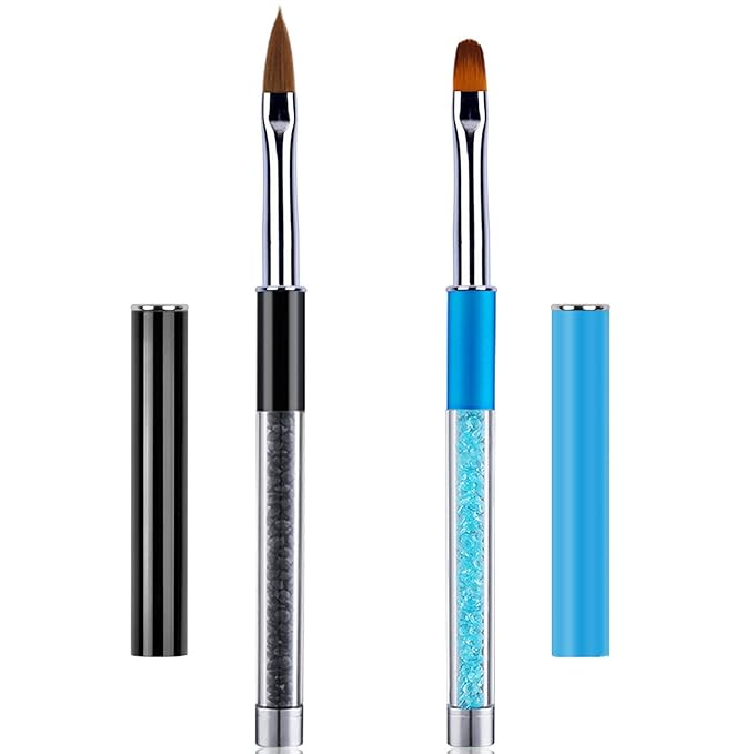 SILPECWEE 2Pcs Acrylic Nail Brush, Oval Nail Art Brushes Nail Clean Up Brushes Nail Design Tools Nail Painting Kit Manicure Remover Polish Brush