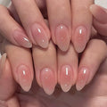 Pink Press on Nails Short Almond Fake Nails Press ons with Designs Ombre False Nails Acrylic Glossy Full Cover Cute Glue on Nails Artificial Reusable Stick on Nail for Women Manicure 24 Pcs