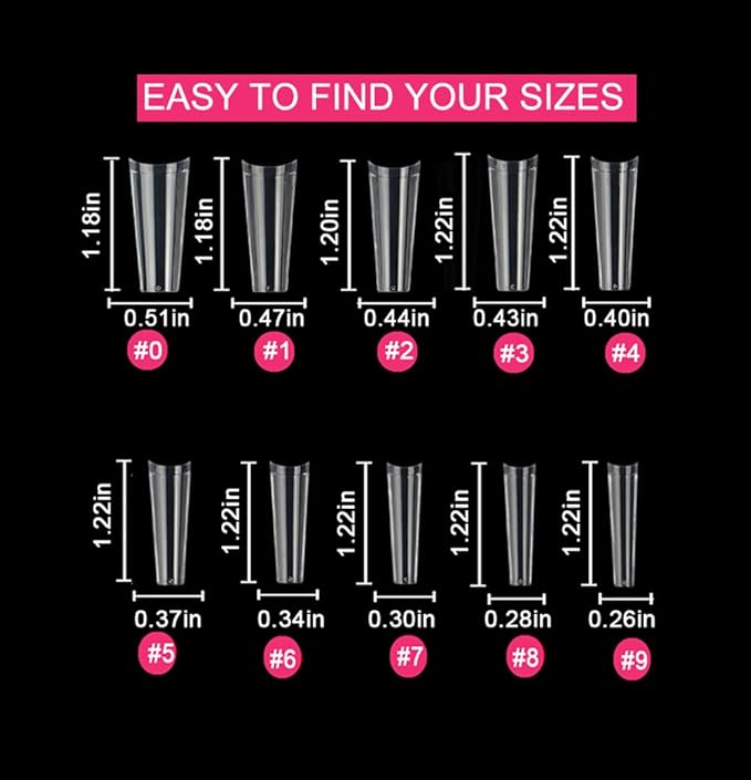 500pcs No C Curve XL Coffin Nail Tips, SWETIDY Clear Long Coffin Shaped Acrylic Fake Nails Flattened Half Cover False Nails with Box for Nail Salon Professional and DIY Nail Art 10 Sizes