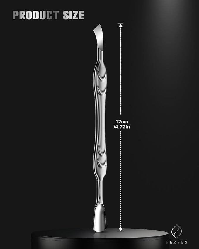 FERYES Elegant Precision Cuticle Pusher & Nail Cleaner - Dual-Ended Cuticle Stick Stainless Steel Cuticle Tool for Flawless Nail Care