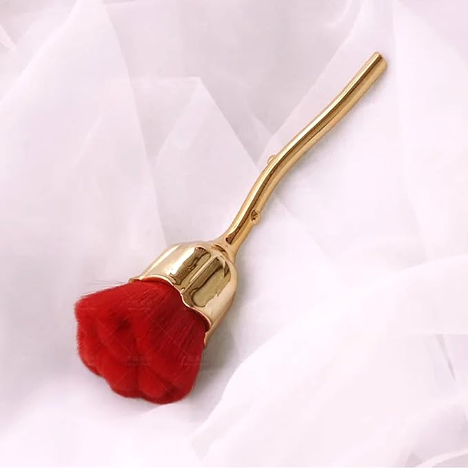 WOKOTO 2pcs Red And Gold Rose Nail Dust Brushes for acrylic nails Make Up Brush Set Nail Art Powder Remover Brushes Soft Foundation Brush Cleaning Dust Cleaner Brush For Nails Trimming Cleaning Tools
