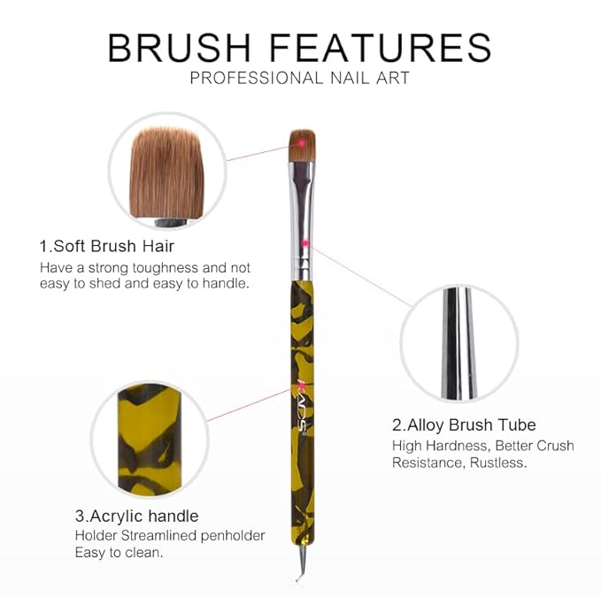 KADS 2 Way French Brush Acrylic Sable Brush 2 Way Acrylic Professional French Manicure Clean-up Brush Nail Art Brush Nail Dotting Pen (#12 2Pcs)