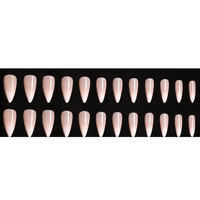 Hkanlre Bling Coffin Press on Nails Fake Nails Tips Full Cover Medium False Gradient Nails for Women and Girls 24PCS (Nude almond)