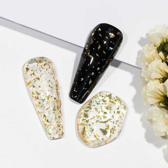 MIZHSE Gold Glitter Gel Nail Polish, Glitter Sequins Gel Polish Sparkle Shiny Christmas Soak Off U V LED Gels Polish for Nail Salon & Home DIY Manicure 10ml