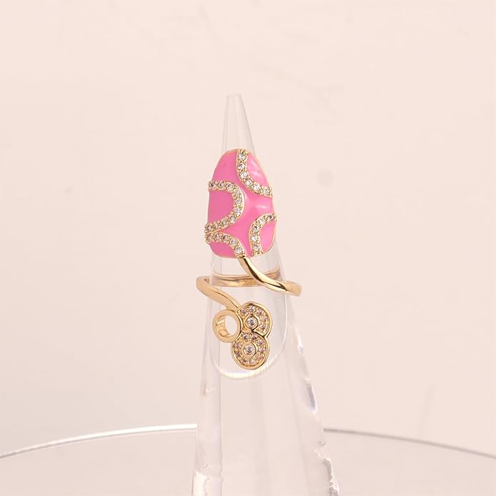 Jean Beau Finger Nail Ring for Women Teen Art Rhinestones Finger Tip Rings Gold Metal Nail Decoration Nail Protect Fashion Jewelry Gift