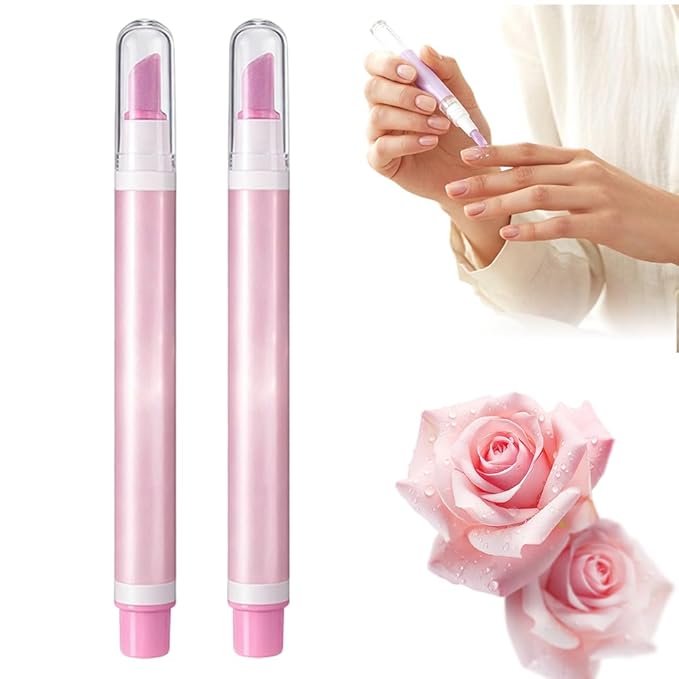 2-in-1 Cuticle Oil Pusher Pen, 2026 New Ceramic Cuticle Remover, Portable Nail Oil Pen for manicure, Moisturizing Nail Strengthener for nail salon, Gentle Hangnail Remover for women (Rose scent*2)