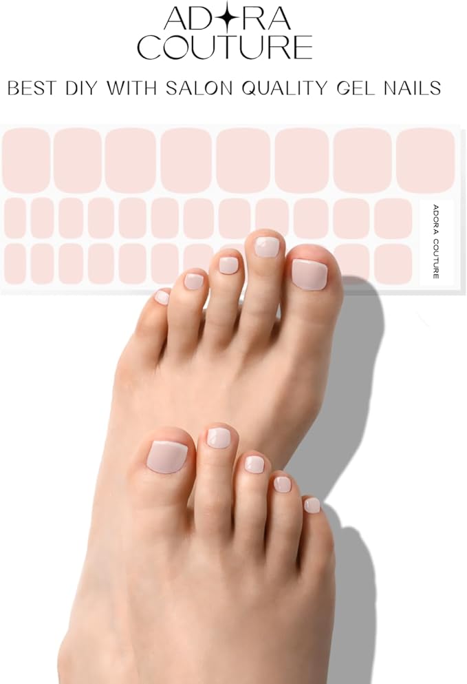 Semi Cured Gel Nail Strips – 32 Pcs Gel Pedicure Stickers - UV Nail Wraps for Toenails, Easy Application, Long Lasting, Salon Quality & UV Light Required - Sheer Blush P