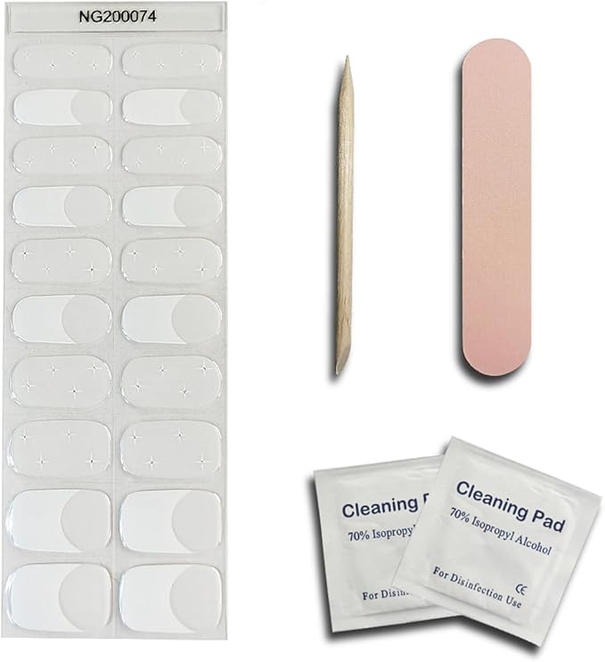 Semi-Cured Gel Nail Strips Kit - French with Clear Base Design, Long Lasting Salon Quality, 20 Pcs Full Nail Wraps, Easy DIY Manicure at Home (UV Lamp Required)