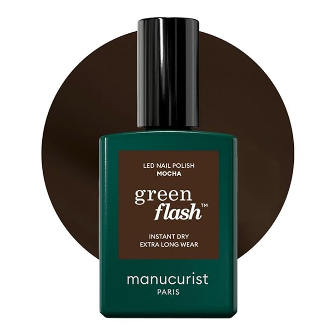 Manucurist Green Flash Mocha - Dark Brown with Cool Undertones Gel Nail Polish - 12-Free Nail Polish, Organic Origin (84%) - Made in France - 0.5 fl oz