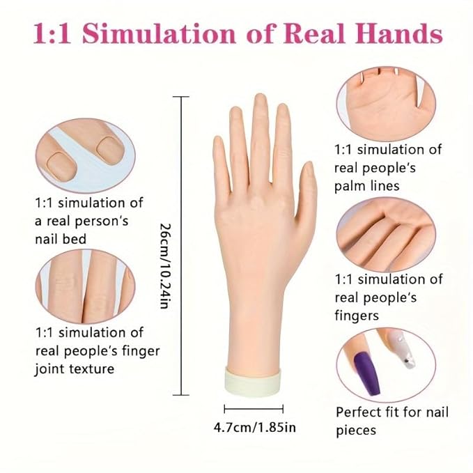 Practice Hand for Acrylic Nails Soft Touch Mannequin Hand for Nails, Flexible and Bendable Fake Hand for Nails for Nail Art Beginners (right)