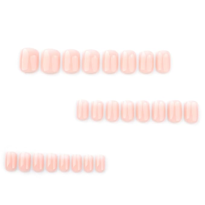 Ombre Fake Nails Short Square Press on Nails Nude Gradient Acrylic Nails Glossy Nature Glue on Artificial Nail Squoval False Nails Press ons with for Women Manicure Decoration 24Pcs