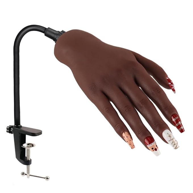 Nail Pratice Training Hand for Acrylic Nails with Stand Bracket,Soft Silicone Maniquin Hand, Flexible Bendable Nail Practice Fake Hand for Nails Art Practice Tool