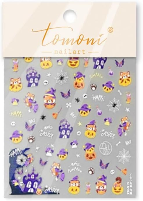Halloween Nail Stickers 3D Self-Adhesive Magic Hat Pumpkin Nail Supplies Cute Cute Ghost Nail Decals 5D Embossed Haunted House Spider Web Nails Designs for Women Holiday DIY Manicure 1 Sheet