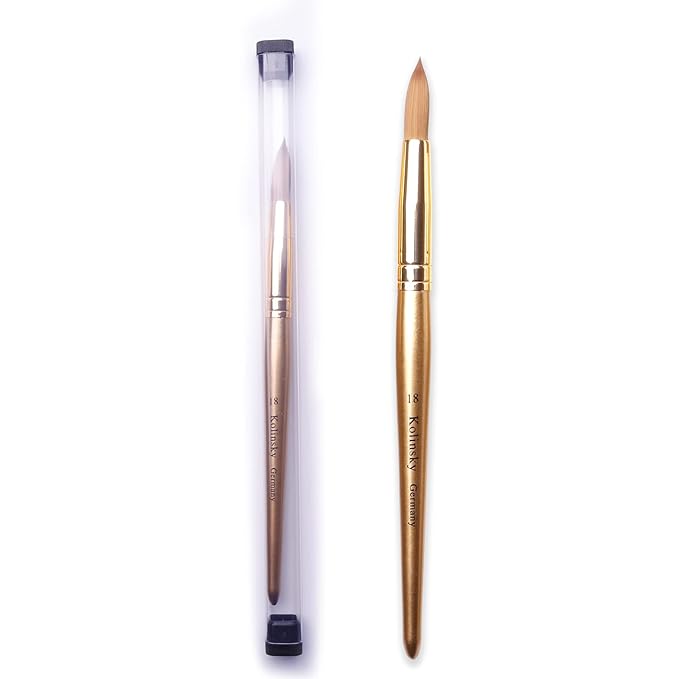 Acrylic Nail Brush Size 18, Kolinsky Acrylic Nail Brush for Acrylic Powder, Application Nail Art Drawing Brush for Extension Nails Carved for Beginners and Professionals (18#, Gold)