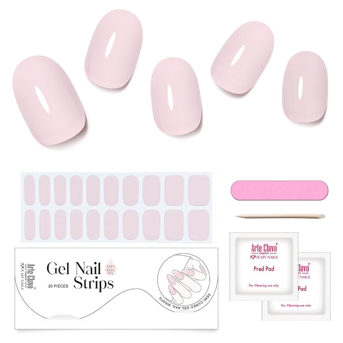 Arte Clavo Semi Cured Gel Nail Strips, 20 Pcs Gel Nail Stickers with UV Light Required, Salon Quality, Long Lasting, Easy Apply and Remove (Skin Pink)
