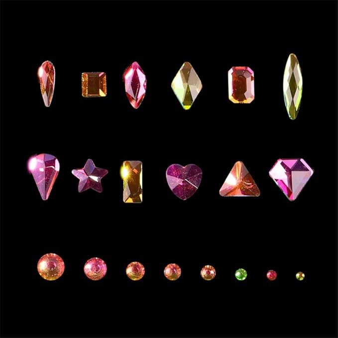 Color AB Crystal Rhinestones Set 600+2100 Pcs, Round and Multishape AB Glass Rhinestone With 1 Pick Up Pen In Clear Big Box Flat Back Crystals Gems Stones Set for Nails Clothes Face Jewelry