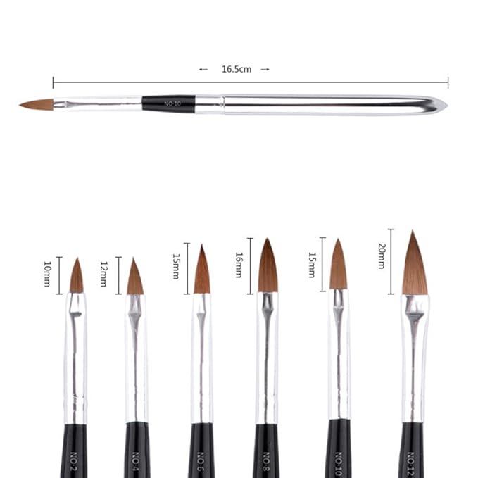 WOKOTO 6pcs/SET Nail Brushes Silver Metal Handle Nail Art Builder Crystal Carve Brush Design For 3D Pattern Design Nail Art Brushes Detachable Set