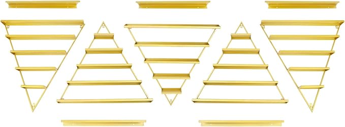 10PCS Gold Wall Mount Nail Polish Display Racks, 5 Tier Triangular Nail Polish Racks for Salon and Shop, Includes Horizontal Bars for Nail Polish and Cosmetics Storage