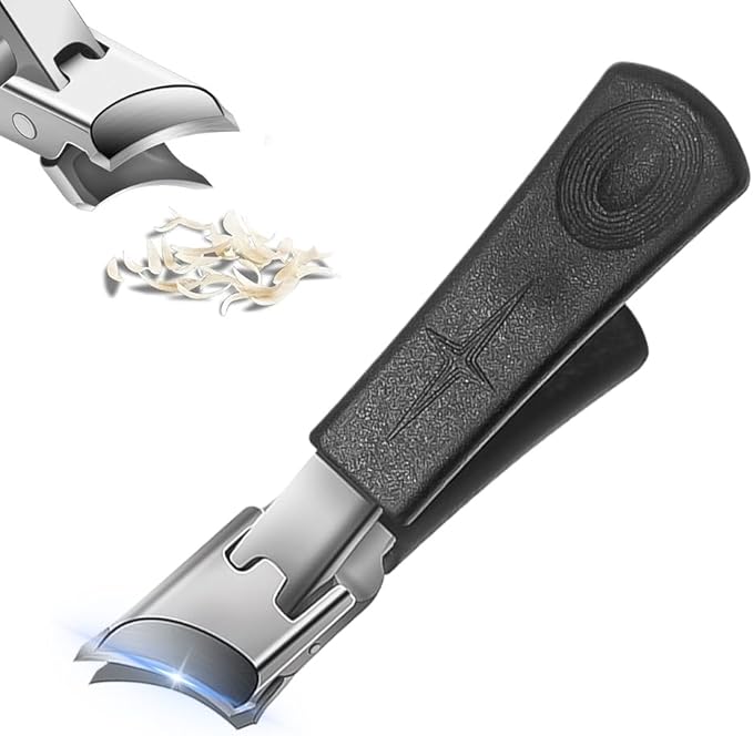 Wide Jaw Opening Anti-Splash Slanted Nail Clipper, Toenail Clippers for Thick Toenails, Ingrown Nail Clippers, Wide Jaw Slanted Toe Nail Clippers for Seniors Men Women (Black)