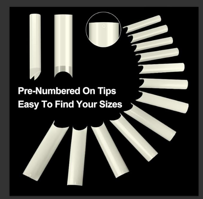 480PCS Extra Long NO C Curve Nail Tips XL, 2 Packs Natural and Clear Nail Tips for Acrylic Nails Professional Set, 12 Sizes Straight Tapered Square Press on False Nail Tips for Nail Art Salon Home DIY