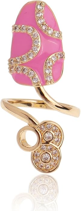 Jean Beau Finger Nail Ring for Women Teen Art Rhinestones Finger Tip Rings Gold Metal Nail Decoration Nail Protect Fashion Jewelry Gift