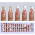 150pcs Square Press on Nails for Women, OPKssnails 5 Style Long French Tip Press on Nails, Pre-Designed Swirl French Tip Nails, Acrylic Gel Nail Tips, Fake Nails Extension for Nail DIY
