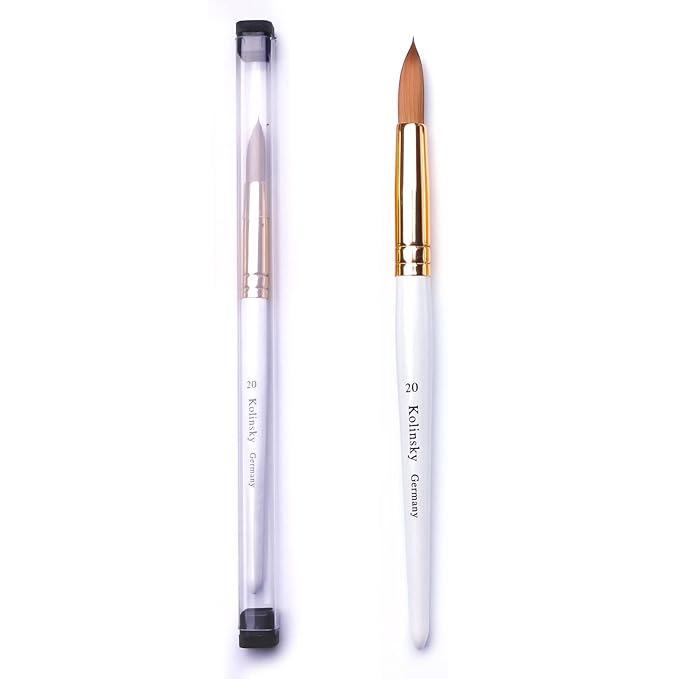 Acrylic Nail Brush Size 20, Kolinsky Acrylic Nail Brush for Acrylic Powder, Application Nail Art Drawing Brush for Extension Nails Carved for Beginners and Professionals (20#, White)