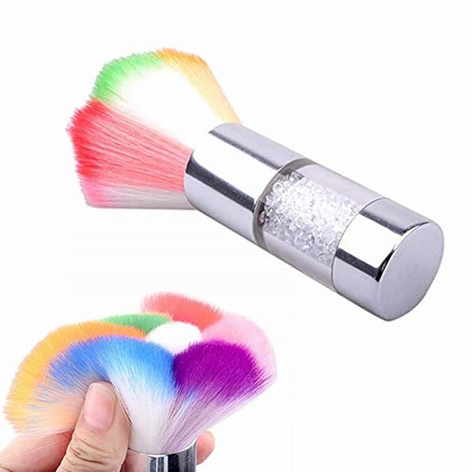Colorful Nail Art Dust Remover Brush with Shiny Rhinestone Handle, Nail Brush Remover Cleaner for Acrylic UV Nail Gel Powder Makeup Foundation (Silver)