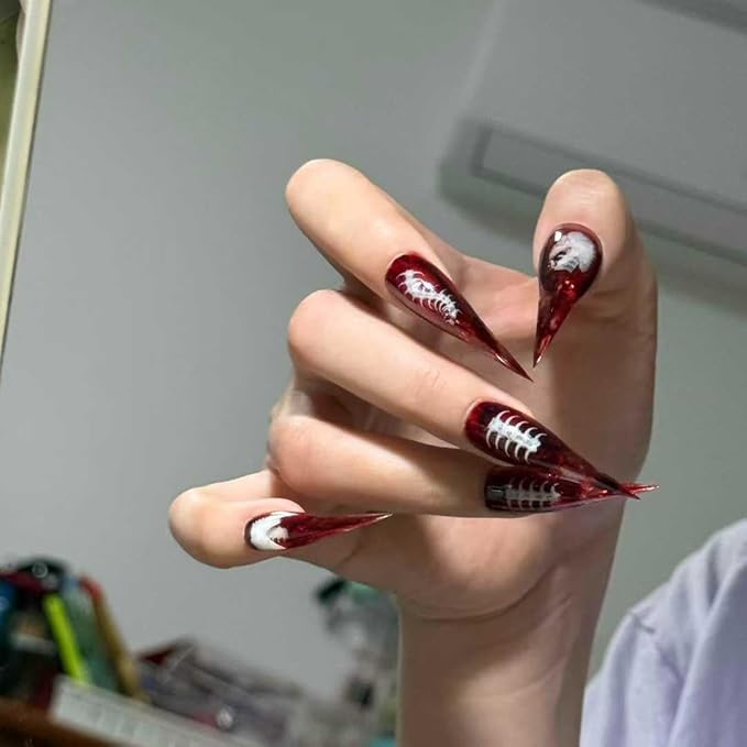 Luxury Handmade Nails with Alien Nail Art Dragon Claw Elements Unique Design for Adults Size M