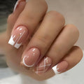 French Tip Press on Nails Medium Length Fake Nails Square Nails Press ons with Gold Glitter Design Reusable Artificial Nail Full Cover Glue on Nail Stick on Nails for Women Manicure 24Pcs