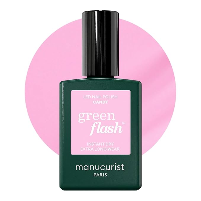 Manucurist Green Flash LED Candy Neon Pink Gel Nail Polish - Vegan, 12-Free, Plant-Based - Strengthens and Protects the Nail - Gel Polish - Made in France - 0.5 fl oz