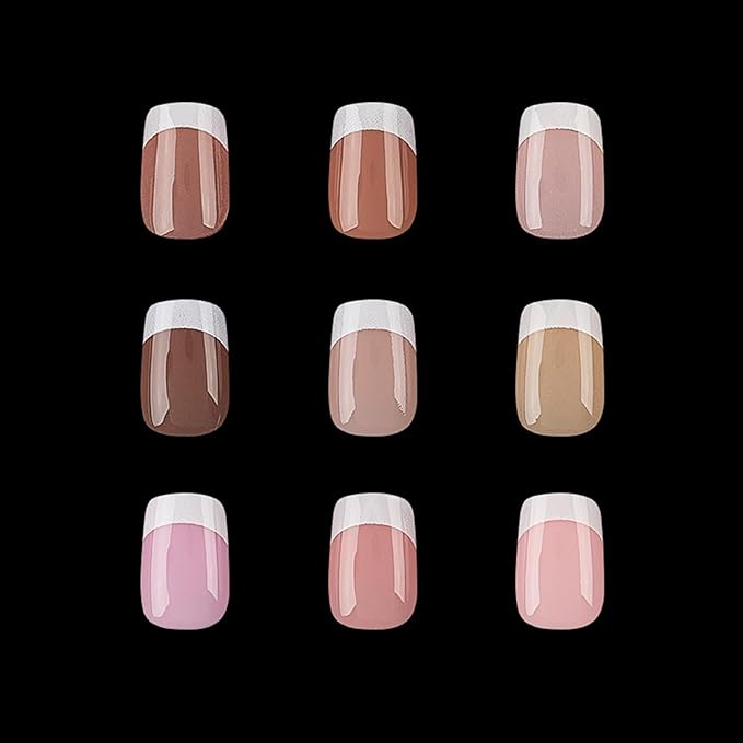 216Pcs Short Press on Nails Square Fake Nails White French Tip False Nails Kit Square Soft Gel Nail Tips Nude Acrylic Nails Art for Women Manicure 9 Colors