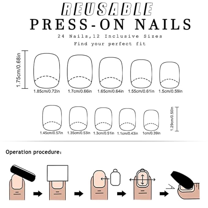 CurvLife Short Press On Nails - Independence Day Design Glossy Acrylic Stick On False Nails for Women