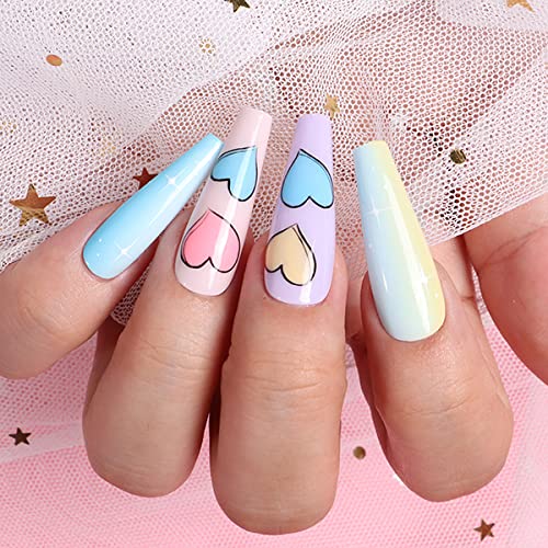 Long Fake Nails - Clear Acrylic Coffin Shaped Ballerina Nails Tips BTArtbox 500pcs Full Cover False Artificial Nails with Case for Salons and DIY Nail Art, 10 Sizes