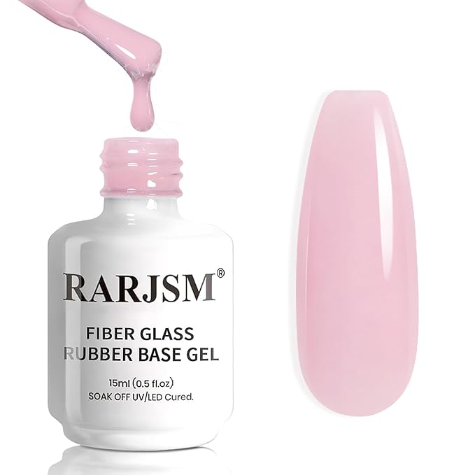 RARJSM Nude Amber Glass Jelly Soft Milky Pink Fiber Glass Rubber Base Gel Nail Polish for Repair Broken Nails Strengthener Base Coat Brush on Building Gel in a Bottle Curing Requires 15ml