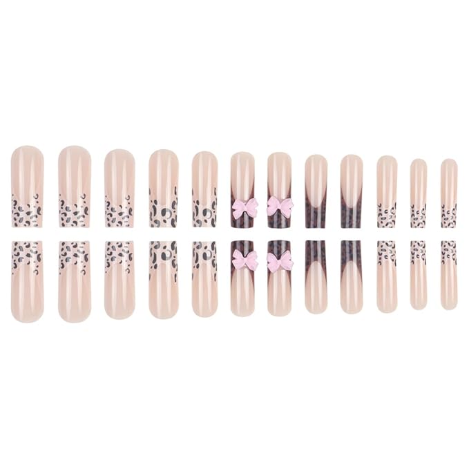 Long Square Press on Nails,Handmade Acrylic Press on Nails with Designs，Long Press on Nail for Women 24pcs
