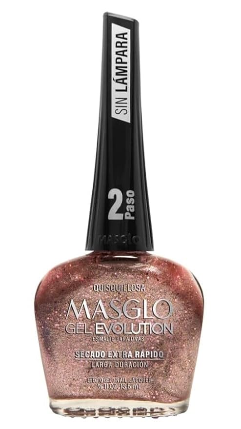 MASGLO GEL EVOLUTION Nail Polish Gel Effect, No UV/Led Lamp Required, Duration up to 12 day, 1 peice color Gel sin necesidad de lampara UV/Led, hasta 12 dias de duracion (QUISQUILLOSA)
