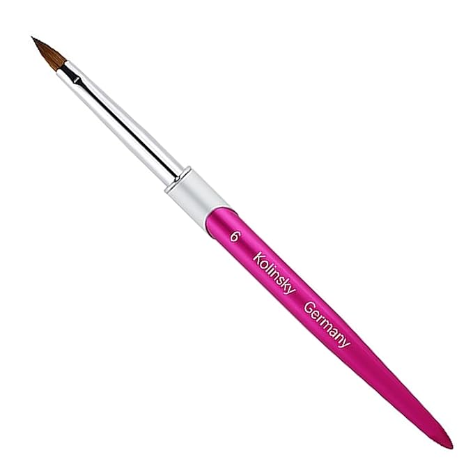 100% Pure Kolinsky Acrylic Nail Brush Size 6, Hair Acrylic Crystal Hot Red Pink with Silver Ferrule Round Shaped for Women Girls Manicure Tools Accessories