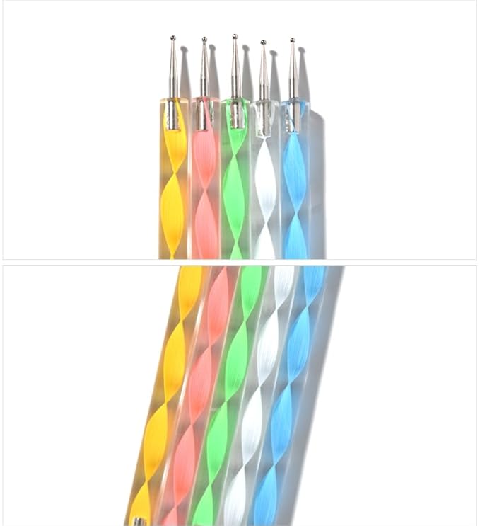 5Pcs Double-ended Nail Art Dotting Pens 10 Different Diameter Ball End Dots Painting Pen Tool 2 Way Nail Art Design Tools for Nail Decorations Art Stippling Engraving Drawing