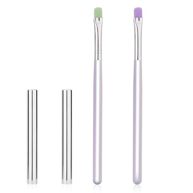 2pcs Nail Clean up Brushes, Painting Gel Manicure Brushes for Fingernails with Flat & Angled Acrylic Head Pen Painting Remover Tools for Nail Design Art & Polish Mistake Cleaning