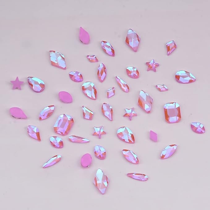 100pcs Colored Nail Crystals Rhinestones Star Leaf Rhombus Mix Shapes Glass 3D Nail Art Jewels Charm Supply