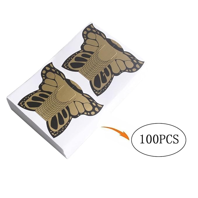100pcs Nail Form Pro Butterfly Square Tips Nail Forms for C Curve Acrylic UV Gel Nails Builder Nail Extension Nail Art Tool Guide Stickers Dispense