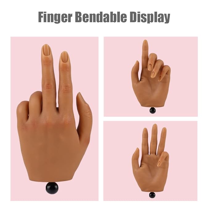 Practice Hand for Acrylic Nails with Stand Bracket, Silicone Fake Hands to Practice Fake Nails Mannequin Hand for Nails Practice and Nail Art Single Left Hand Color 4#