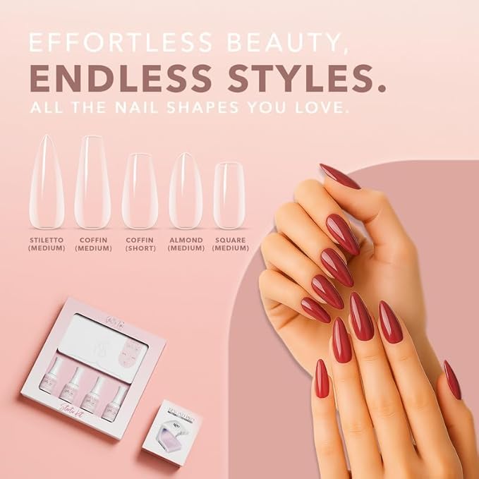Kiara Sky Gelly Tips Starter Kit | Includes Prep, Primer, Builder, Top Coat, Tips | Coffin Short