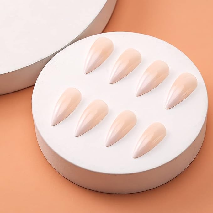 Morily 24pcs Fake Nails Matte Pure Color Medium Long Stiletto Almond Press on Nail False Tips Artificial Finger Manicure for Women (French Ombre)