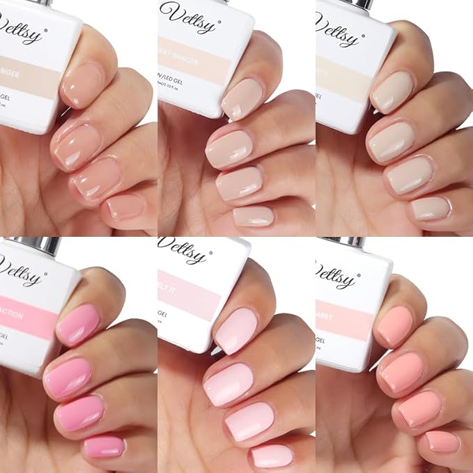 vettsy HEMA-Free Nude & Pink Gel Nail Polish Kit - 6 Elegant Long-Lasting Soak-Off UV/LED Gel Polishes - Vegan & Cruelty-Free for Healthy, Chip-Resistant Nails