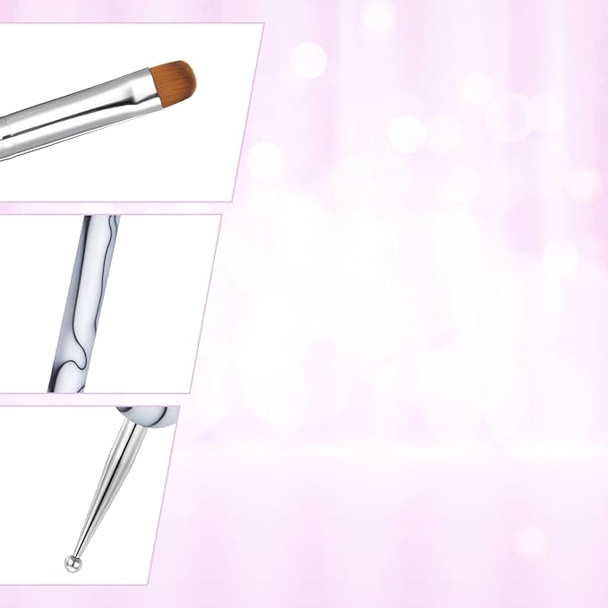 4pcs French Gel Nail Art Brush Acrylic Two Way Nail Art Brush with Dotting Professional Manicure Tool for Manicure Cuticle Clean up Detailed Designs Nails Dotting Pen (10#, 12#, 14#, 16#)