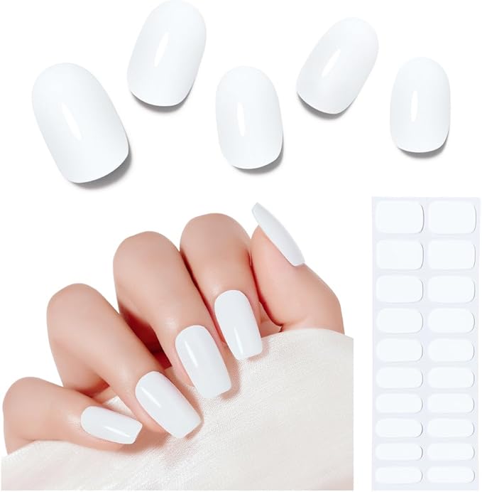 Arte Clavo Semi Cured Gel Nail Strips, 20 Pcs Gel Nail Stickers with UV Light Required, Salon Quality, Long Lasting, Easy Apply and Remove (White)