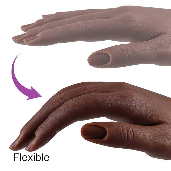 Practice Hand for Acrylic Nails Silicone Female Mannequin Life Size Hand with Insertable Nails for Nail Art Beginners/Nail Salon Artists Single Hand Color 6#