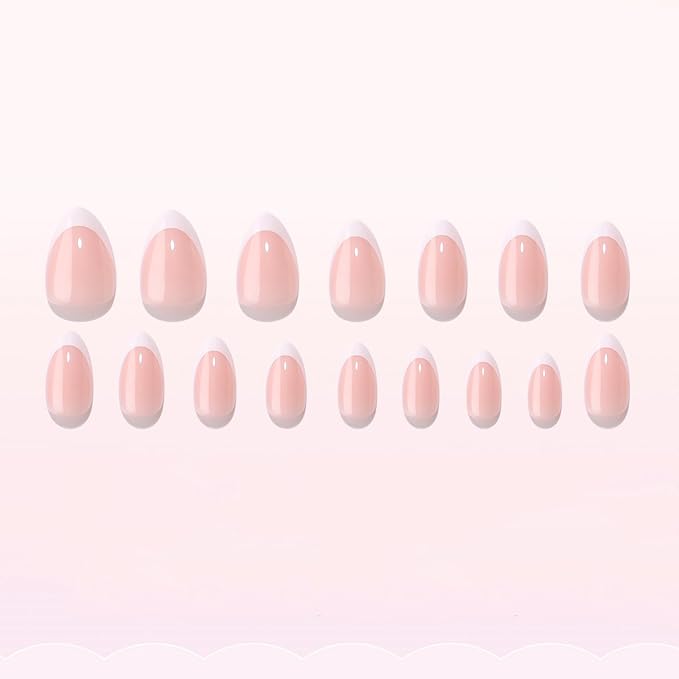 White French Tip Almond Shaped Soft Gel Press on Nails Short Fake Nails with Nail Glue Designs Glossy Pink Thickened False Nails Full Cover Acrylic Nails Salon Quality Stick on Nails for Women